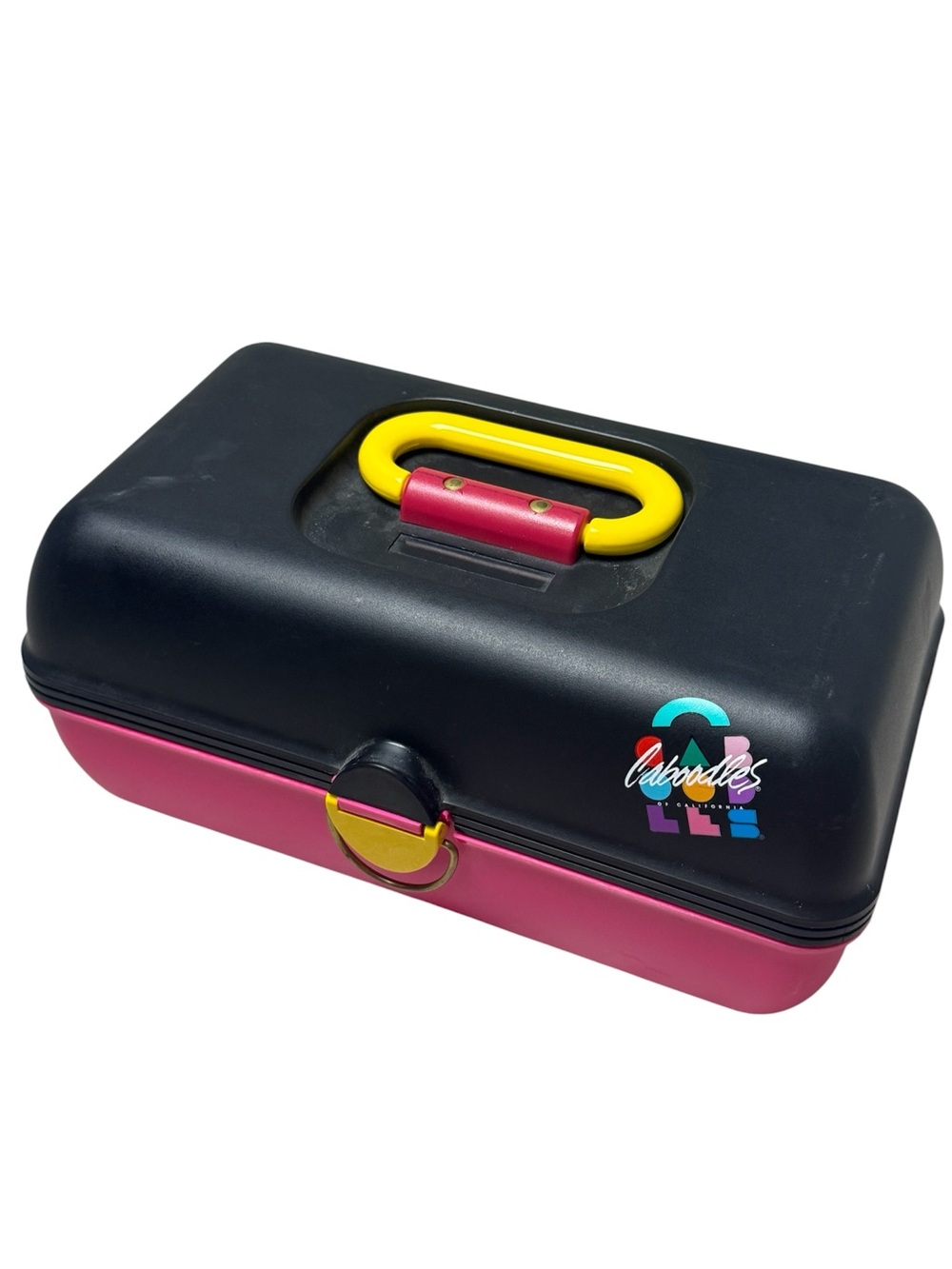Vintage 80's Caboodles make up case black Pink yellow